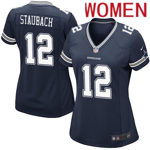 Women Dallas Cowboys #12 Roger Staubach Nike Navy Game Team NFL Jersey->women nfl jersey->Women Jersey